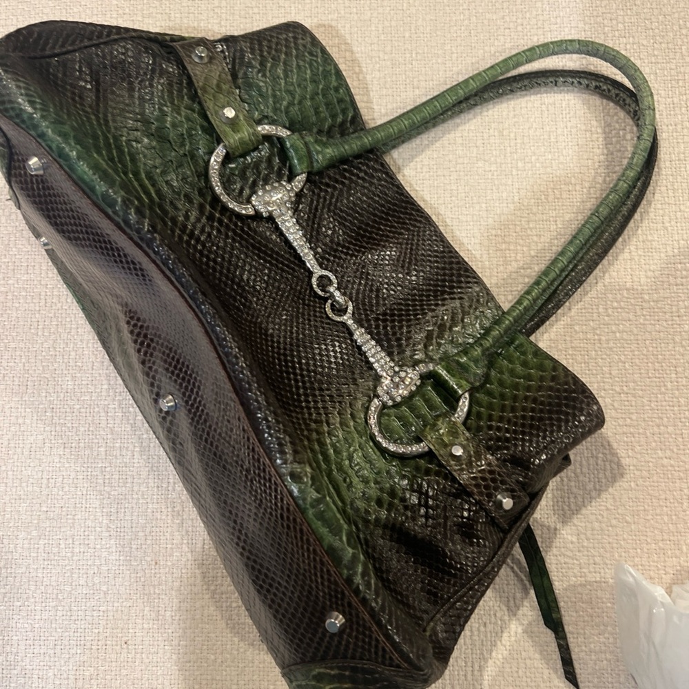 Exotic lizard Green and Black Designer Handbag